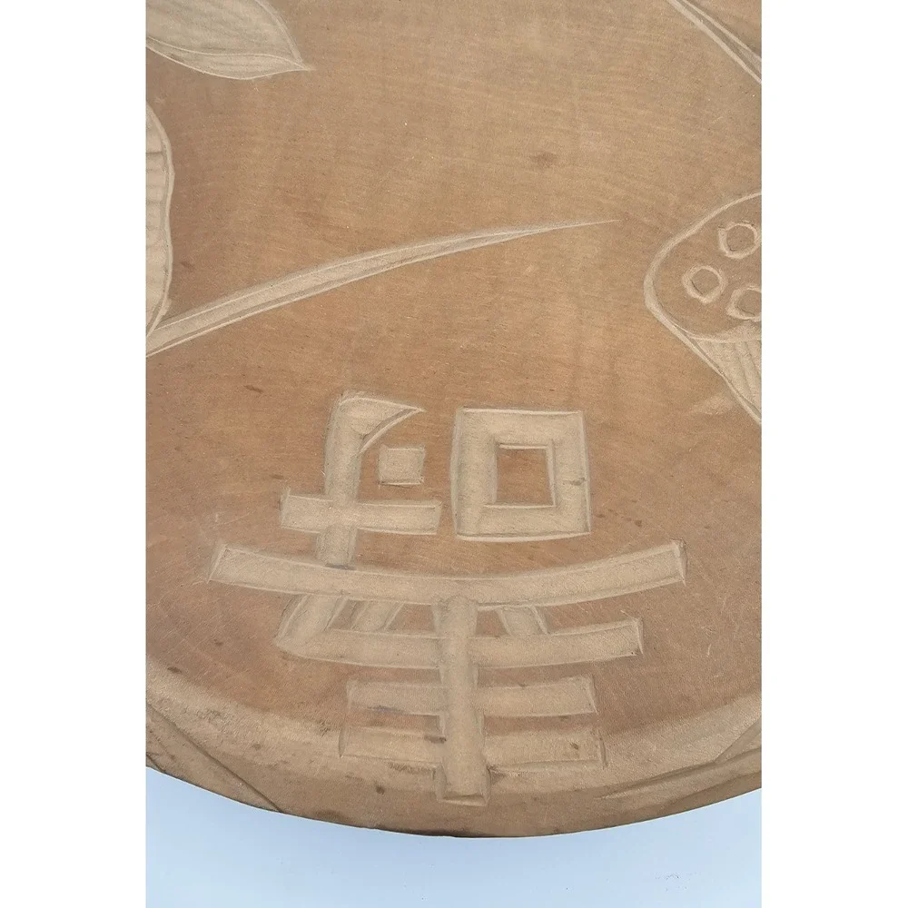 Vintage Chinese Carved Wood Dish 福寿 Fu Shou Longevity Lotus 12
